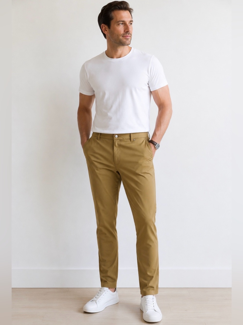 VRST Men’s Polyester Limitless Slim Leg Chino Performance Pants Tan Size 36 x 30